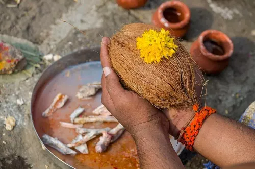 Sacred pujan before bone immersion at the Sangam