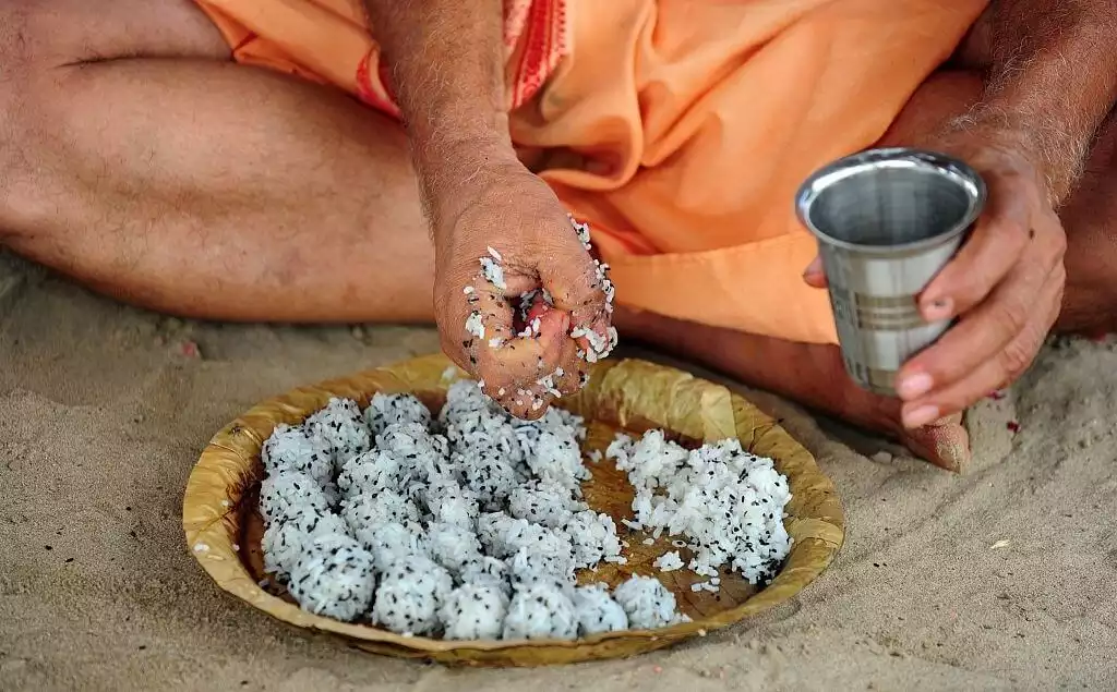 Online Pind Daan in Gaya with Brahmin Bhoj — pandit performing ceremony at Gaya
