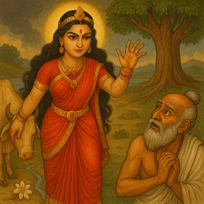 Sita pronouncing the curse on the Falgu and her other witnesses