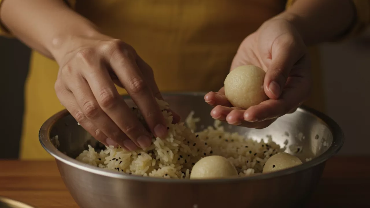 Preparation of sacred pindas for ancestral last rites