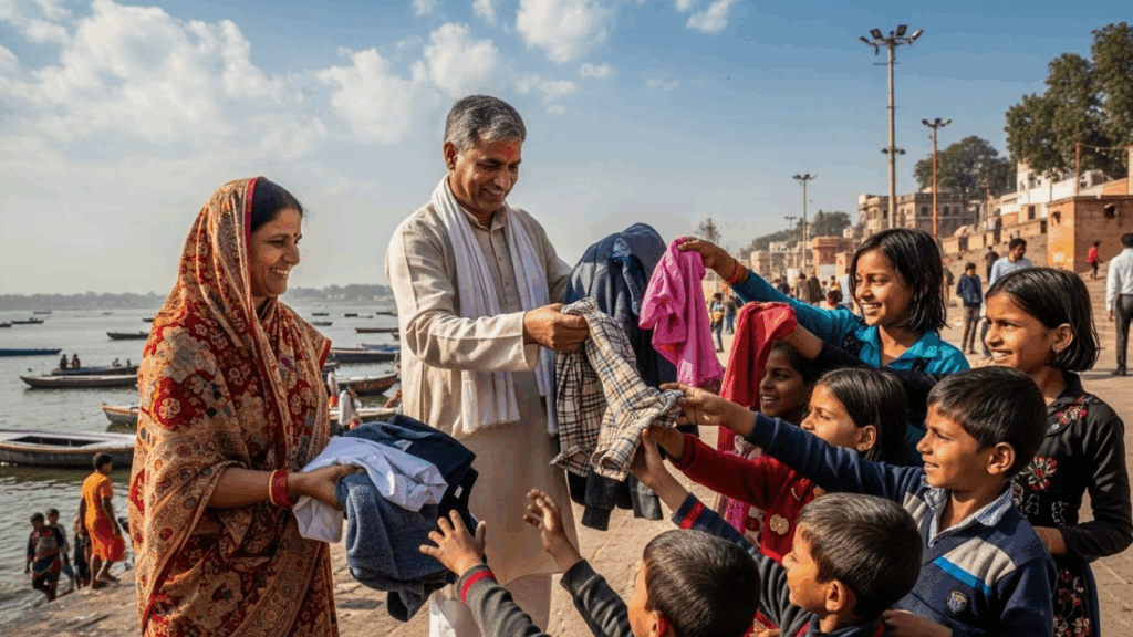 Cloth prepared for Vastra Daan at the Triveni Sangam